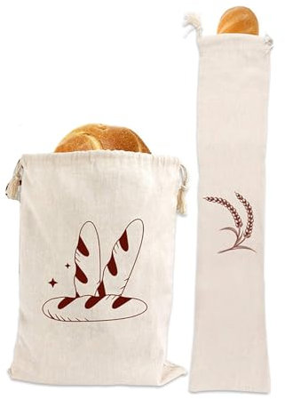 Lot de 2 sacs à pain en lin naturel, 40 x 30 cm/67 x 15 cm, réutilisables, pour garder le pain frais, conservation des aliments, sacs en lin réutilisables