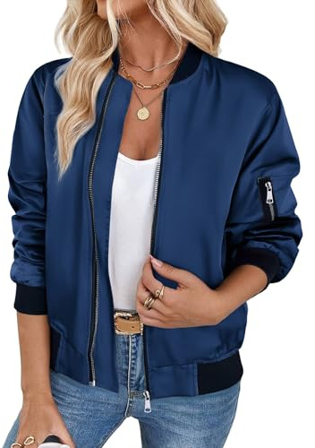 Zeagoo Bomber Jacket for Women Casual Lightweight Flight Jackets S-3XL | Ladies Short Jackets｜Long Sleeve Jacket with Pockets｜Zip Up Transition Jackets｜Womens Pilot Jacket for Spring/Autumn/Winter