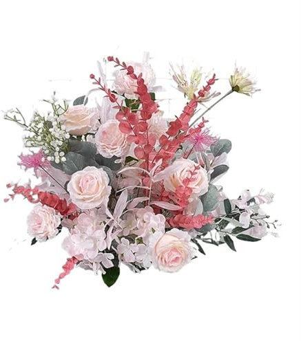 Wedding Flower Simulation Artificia Silk Flowers Round Pavilion Art Window Decoration Wedding Props T Stage Leaf Hanging(Pink S)