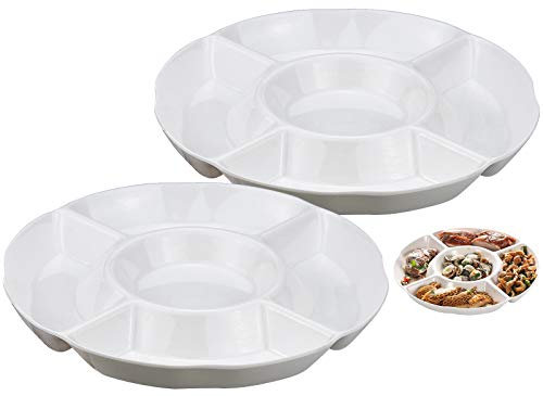 NathrBTV 2 x Round Divided Snack Serving Plates, Food Storage Tray for Home