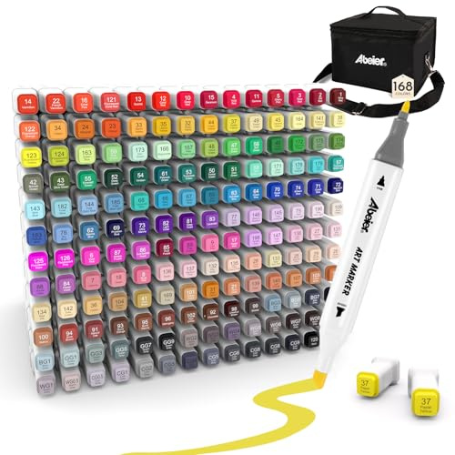 ABEIER 168 Colori Pennarelli Doppia Punta ad Alcool Professionali, Pennarelli Disegno Artistico con Asciugatura Rapida per Pittura, Schizzi e Colorazione per Adulti