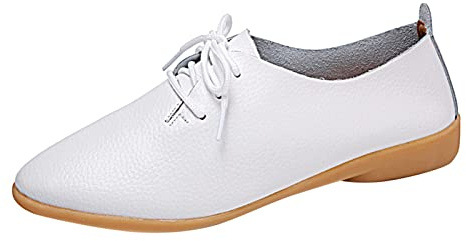Chaussures de loisirs pour femme - Mocassins à enfiler - Mode - En cuir - Élégantes - Bateau - Décontractées - Bout pointu - Semelle souple - Chaussures plates - Légères et confortables, Blanc., 38 EU