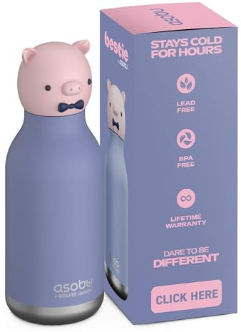 asobu Bestie Piggy Kids Bottle Stainless Steel Insulated Flip Straw BPA Free 500ml
