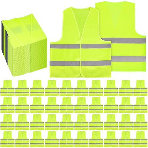 40 Pack Hi Vis Vests Bulk for Adults, High Vis Safety Vest for Men Women, Reflective Security Mesh Jackets for Outdoor Build Traffic Work Cycling Running - Yellow