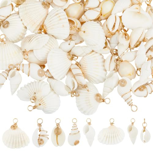 BEAMARKER 80 Colgante de Concha Natural de 8 Estilos, con Forma de Trompeta de Cauri En Espiral, Color Blanco, para Hacer Joyas, Decoración del Hogar, Bodas, Verano, Playa, Fiesta.