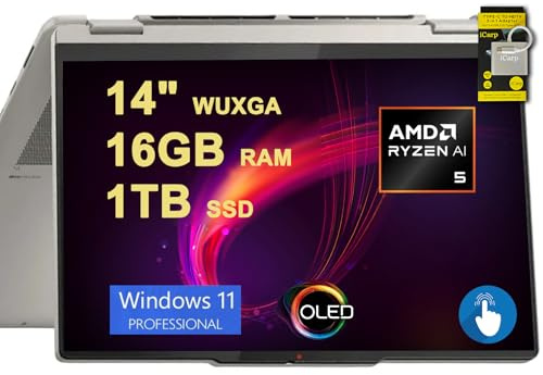 Lenovo Yoga 7 2-in-1 Laptop 14 WUXGA OLED Touch (100% DCI-P3, 600nits HDR) AMD 6-core Ryzen AI 5 340 (Up to 50 Tops) 16GB DDR5 1TB SSD for Creator Business Work Win11Pro ICP Acc