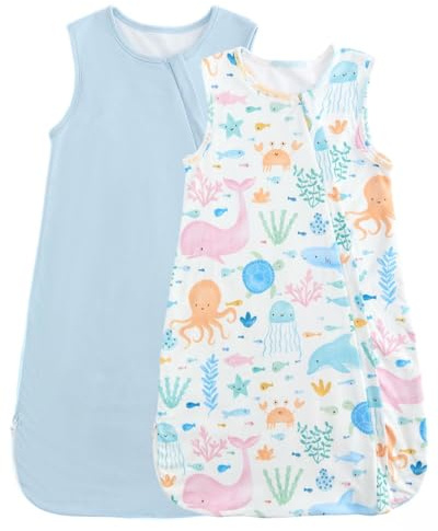 JiAmy Baby Sleeping Bag 1.0 Tog Lyocell Summer Newborn Sleep Sack Lightweight Sleep Bag Blue Sea 0-6 Months