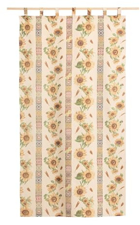 Cortina De Calle Alpujarreña con Trabillas140x260 cm, Tejido Jacquard, de fácil Mantenimiento y Resistente. Confeccionada con Trabillas. Diseño rústico. Cortina de Puerta Exterior (Girasoles)