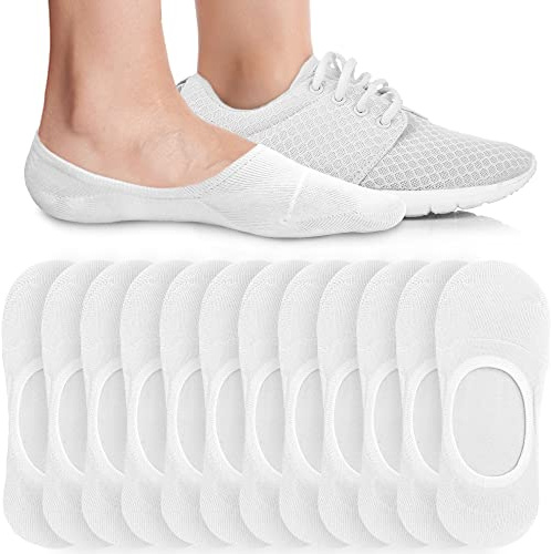 Eedor No Show Socks Women - Low Cut Ankle, Non Slip - 6 Pairs, White