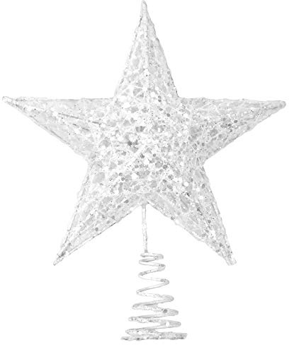 Time to Sparkle Estrella para árbol de Navidad con Purpurina de 20 * 16 * 4 cm para decoración de árbol de Navidad Blanco