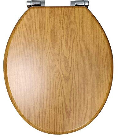 Oak Toilet Seat | Wood Oak Effect | Traditional Style | Soft Close Hinges | Universal Size | Bathroom Toilet Seats