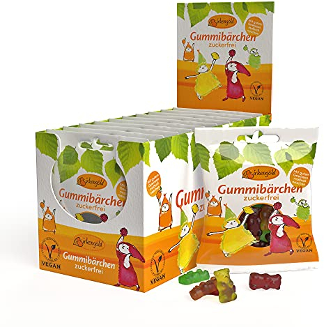 Birkengold zuckerfreie Gummibärchen | 10x50g | vegan | ohne Gelatine | mit Maltit & Xylit gesüßt | Weingummi zuckerfrei | natürliche Inhaltsstoffe | zuckerfreie Süßigkeit ideal für Kinder