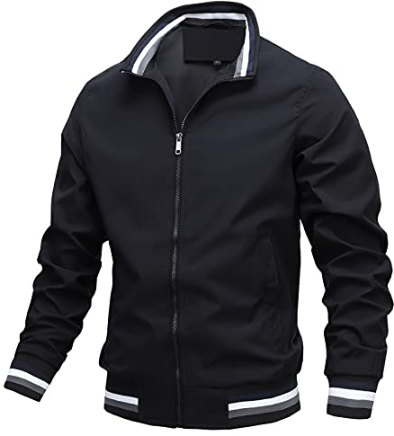 AIEOE Übergangsjacke Herren Frühling Herbst Bomberjacke Sport Casual Stehkragen Blouson Fliegerjacke mit 2 Reißverschlusstaschen und Innentasche - 2XL(EU/US L)