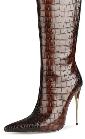Microfibre Fashion Over-Knee Boots Lace Zip Stiletto with High Heel Handmade Overknee Boots for Women Large Size z846bs, brown, 14 US