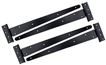 Lot de 4 charnières en T robustes de 20,3 cm à 61 cm pour portail d'abri de jardin - Plaque de zinc galvanisé (noir, 61 cm)