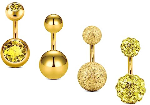 Rajnard Ombligo Bar 14G 6mm Barras de Oro del Vientre de Acero quirúrgico CZ Diamante Ombligo Piercing Ombligo Bar Ombligo Anillo Piercing Joyería para Mujeres Hombres