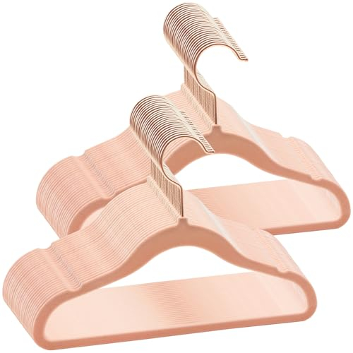 ABHENG 50 Stück Kinderkleiderbügel Samt, Samtbügel für Baby mit 360° Drehbarem Haken, rutschfeste und strapazierfähige mit Krawattenhalter, 30B x 20,5H cm, Hellrosa, AFY0350P