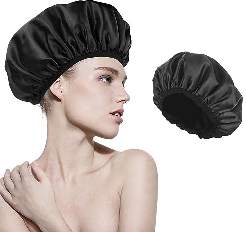 Bonnet de Douche Femme, Bonnet de Sommeil Réglable avec Cordon, 3 Couches Bonnet De Douche Pour Salon, Spa, Voyage, Hôtel, Douche, Tresses