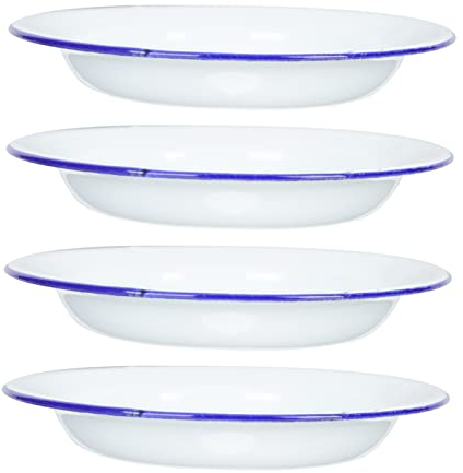 BESTonZON 4 Pièces Plaque Émaillée Plat à Salade Plat Soupiere Porcelaine Bols à Soupe En Métal Assiette à Salade En Plaques Émaillées Assiette Vintage Plat Froid Blanche Céramique