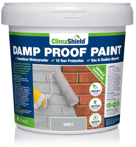 SmartSeal Damp Proof Paint - For Interior & Exterior Walls, Ceilings and Floors. Helps Prevent Water-Ingress and the Spread of Penetrating Damp (Grey, 5 Liters)