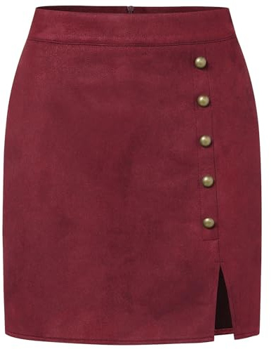 MAOAEAD Jupes en daim pour femme taille haute sexy couleur unie faux daim jupe automne hiver boucle en métal jupes courtes moulantes