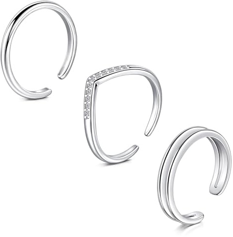 WillTen 2-4Pcs Bague d'orteil en argent en acier inoxydable réglable Bend Open Toe Ring, Bague d'orteil fine en CZ pour doigt de pied de plage d'été pour femmes et hommes