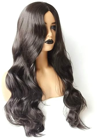 TSHAOUN Parrucca Lungo Ondulato Donna, 27''/70cm Nero, Capelli Lunghi Mossi Ricci per Cosplay e Feste