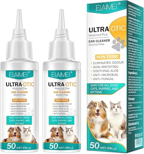 GMOLARSUSCO Dog Ear Cleaner, Dog Ear Drops, Ear Wax Removal, Dog Ear Infection Treatment, Soothes Itchy & Inflamed Ears, Removes Debris, Waxy, Buildup and Odor 50ML*2