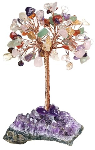 mookaitedecor Chakra Crystal Tree with Crystal Cluster Base Small Crystal Bonsai Tree Healing Crystal Gift, Chakra Tree of Life Good Luck Crystal Money Tree Feng Shui Ornament Colourful Room Decor