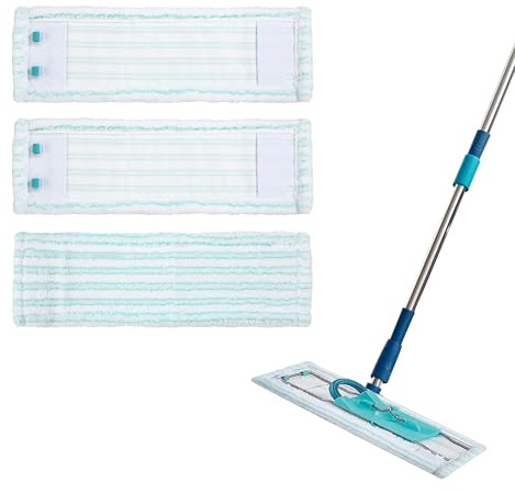 BUCOMTU 3 Stück Ersatz Wischtücher, passend für Leifheit Profi XL Micro Duo/Profi XL Cotton Plus, Microfaser Baumwolle, Anti Flusen Druckknopf, universell für Fliesen/Holzböden Ersatzkappen