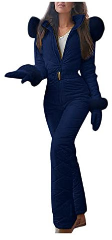 Generisch Skijacke Damen Overall Onesie Schneeanzüge Reißverschluss Kapuze Skianzug Wasserdicht Hausanzug Damen Winter Große Größen Damen Jumpsuit Meine Bestellungen Anzeigen dunkelblau XXL