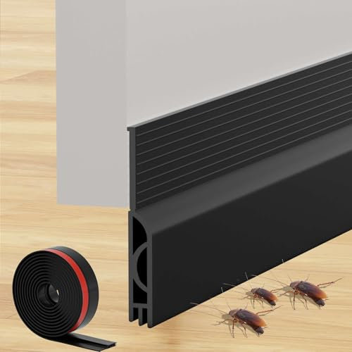 Bas de Porte Isolant 200 cm, Auto-Adhésif Boudin de Porte, Silicone Dessous de Porte Anti Froid Isolation Phonique Thermique, pour D'entrée, Interieur (200 x 5cm,Noir)