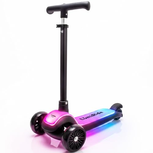 LUMI RIDE Monopattino bambino 3 anni Balance Tre Ruote LED Nero, Pieghevole, Manubrio Regolabile, Freno a Pedale, Pedana Antiscivolo, Manubrio Removibile