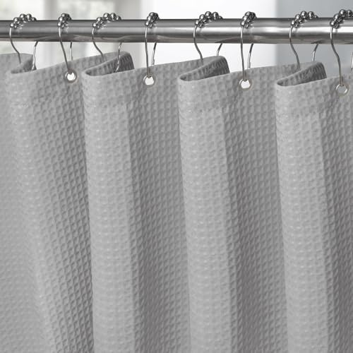 VANZAVANZU Shower Curtain for Bathroom with Metal Hooks Waffle Fabric Shower Curtain Heavy Duty Bath Curtain for Wet Room Bathtub Shower Stall, Weighted Hem, Waterproof - 275 x 182cm (Light Grey)