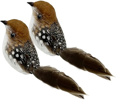 LWINGFLYER 2pcs Clip on Faux Birds Brown Bird Decor Covered with Cotton & Feathers Handmade Ornaments for Christmas Tree Decoration Wreaths Crafts Season Display Home Decor