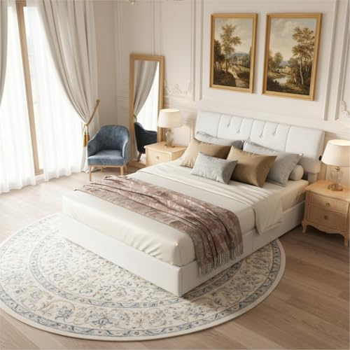 RXMORI Letto imbottito 160 x 200 cm, con vano contenitore idraulico, struttura letto matrimoniale con testiera, letto per giovani, letto box spring, telaio con doghe, tessuto teddy, (bianco crema D