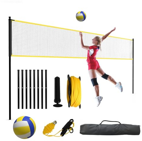 GarveeLife Ensemble de filet de volley-ball, hauteur réglable, équipement d'entraînement durable avec sac de transport, installation facile pour intérieur ou extérieur, plage, jardin, 243 x 366 cm/243