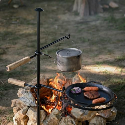 Justerbar svängbar lägereldsgrill BBQ stålgaller för utomhusgrill över öppen eld, tung design för lägereldsmatlagning