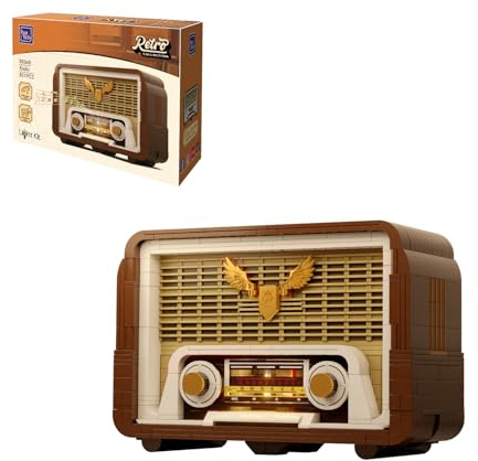 PANTASY Vintage Radio Klemmbaustein-Set für Erwachsene, Retro Radio Modell mit Lichtmodul und beweglichem Abstimmknopf, Handy-Lautsprecher Verstärker Elektronikstruktur, Deko Geschenk