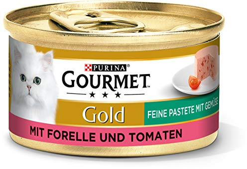 Gourmet Gold Feine Pastete mit Gemüse Katzenfutter nass, mit Forelle und Tomaten, 12er Pack (12 x 85g)