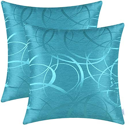 CaliTime Kissenbezüge für Dekokissen, 2 Stück, für Couch und Sofa, Heimdekoration, modern, glänzende und stumpfe Kontraste, geometrische Formen, Polyester-Mischgewebe, blau, 45 x 45 cm