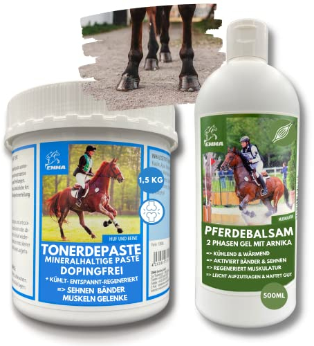 EMMA Tonerde Pferd + Pferdesalbe kühlend wärmend 500ml 1,5kg Heilerde Paste dopingfrei I Tonerde + Kühlsalbe Gel zur Entspannung Sehnen Gelenke Muskeln Pferdebalsam Arnika Salbe extra stark