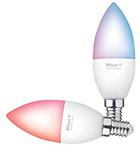 Trust WiFi E14 Smart Lampe, Farbwechsel LED Birne, Leuchtmittel für Alexa und Google Home, Kein Hub Erforderlich, 2.4GHz Glühbirne RGB, WI-Fi Lampe, Weiß & Farbig - 2er-Pack