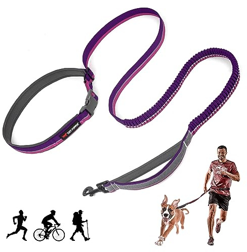 Tuff Pupper Hands Free Bungee Dog Leash | Lightweight for Running Jogging Walking | Adjustable Padded Waist Belt (24-50 inch) | Bungee Stretch 3 to 6 Feet | Strong Ballistic Nylon w/Reflective Strips