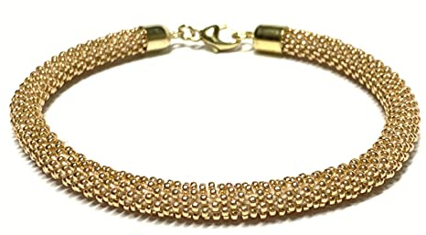 Armband Glasperlen 925/- Sterling Silber vergoldet 21cm Handarbeit Häkelkette Unikatschmuck