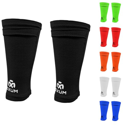 OXUM - Sujetaespinilleras - Soporte Antideslizante para Espinilleras para niños y Adultos - Calcetín Cubre espinilleras - Negro Talla M