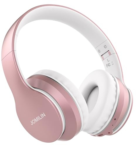 JOMILIN B9 Bluetooth Headphones Over-Ear, 3 EQ Music Modes and 50H Playtime Wireless Headphones with Mic, Hi-fi Stereo Lightweight Folding Headset, Volume Control for Travel Tablet PC (Rose Gold)