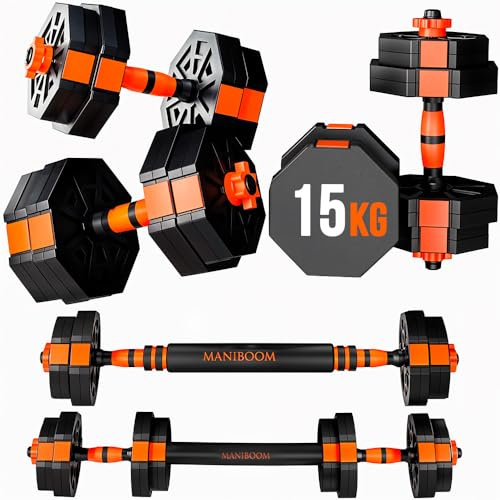 ManiBoom Pesas y Mancuernas Ajustables Octogonales - Kit de Pesas Ajustables con Barra y Cierre de Seguridad - Equipo de Entrenamiento Progresivo para Toda la Familia