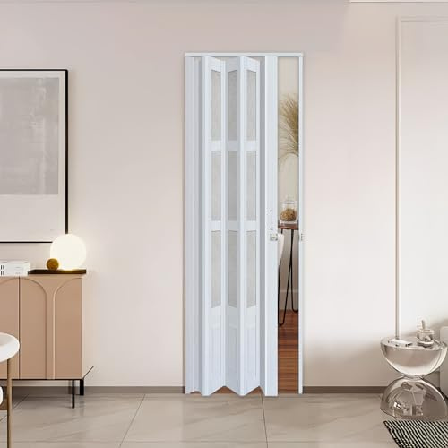 CCBOYSHARDWARE 36X80in Accordion Door Interior,PVC Sliding Folding Doors with Lock,Divider Door with Hardware, White Multifold Interior Doors