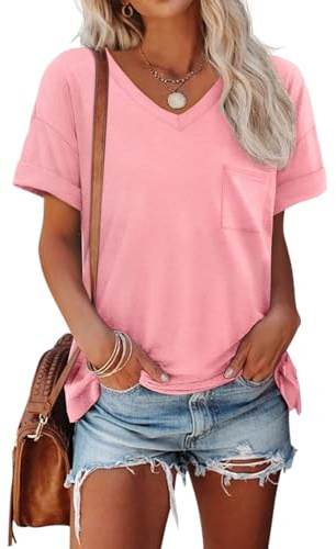 Airmood Dam sommar ledig lös passform t-shirt toppar kortärmad v-ringad t-shirt